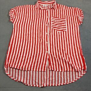 Marie Lund Copenhagen Red White Striped Viscose Button Down Shirt Womens Size 34